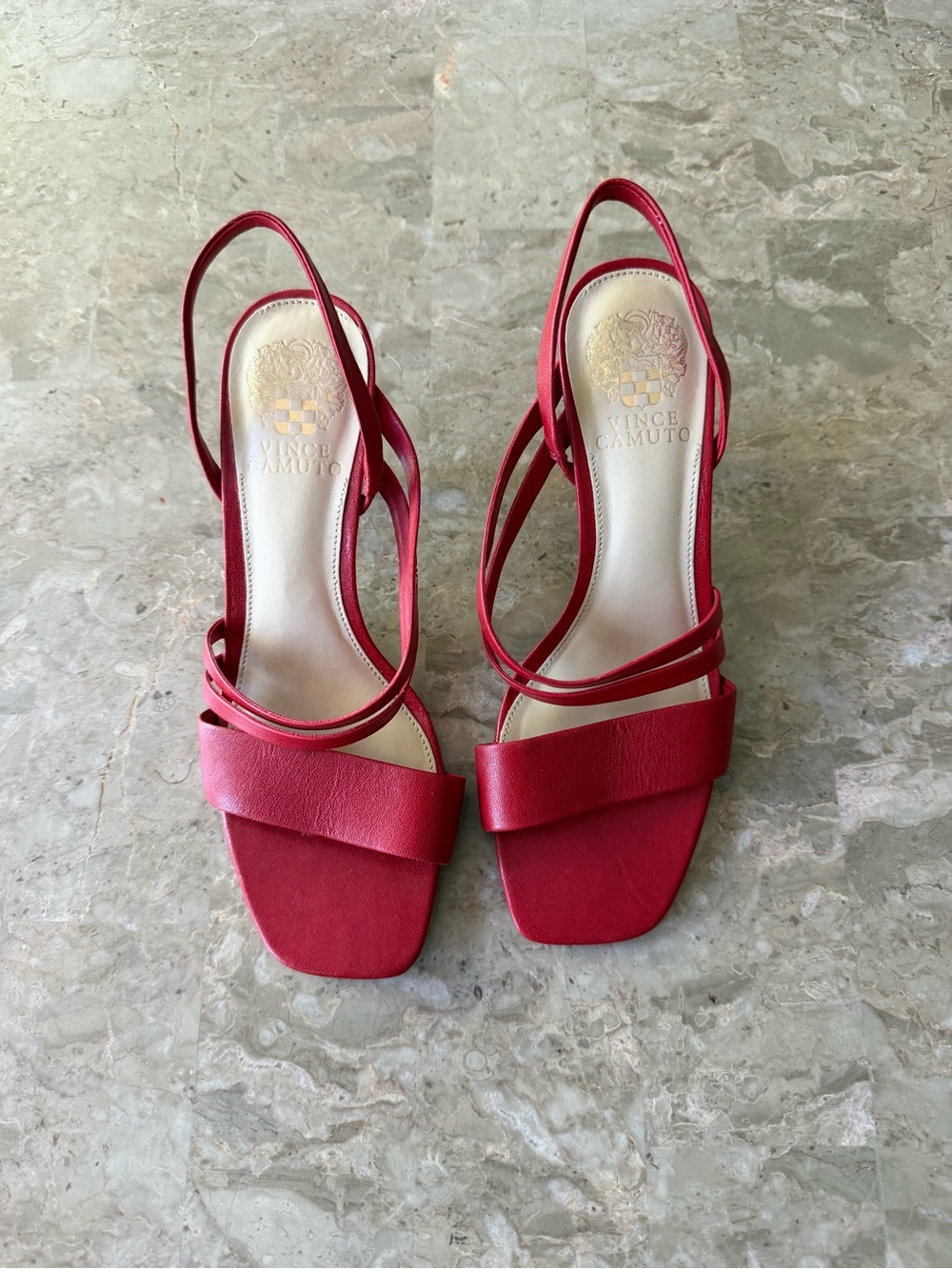 New Vince Camuto Red Strappy Square-Toe Slingback Heels 7.5